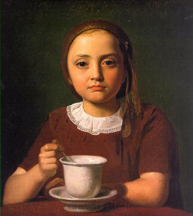 Constantin Hansen Little Girl with a Cup Norge oil painting art